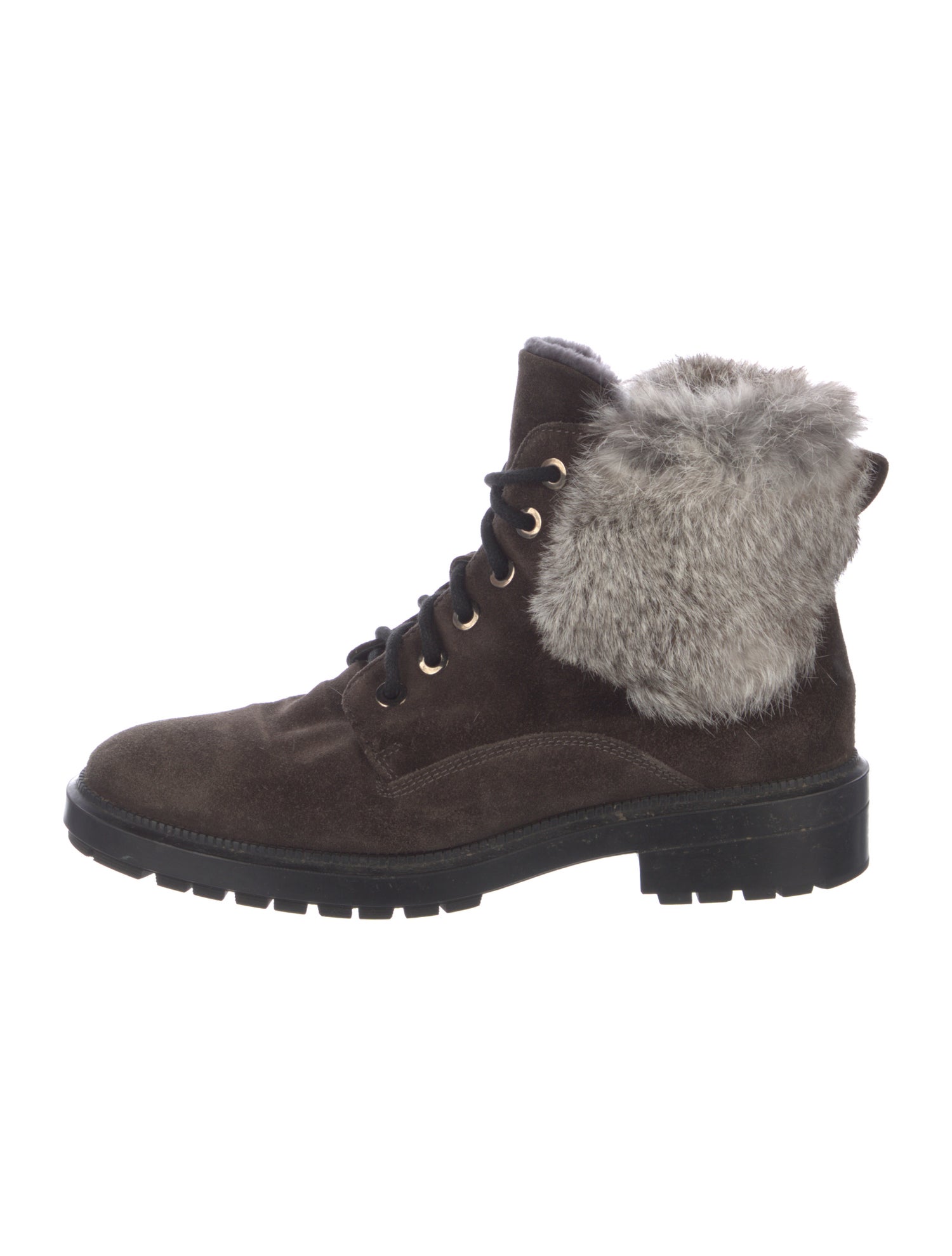 Aquatalia Suede Fur Trim Combat Boots
